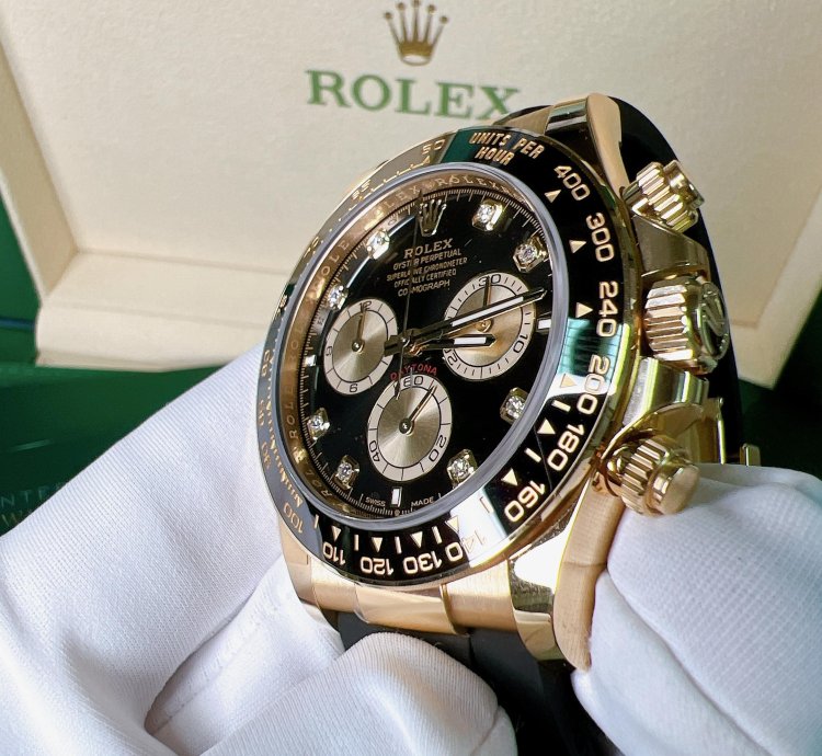 Rolex Daytona 2025 New Daytona Yellow Gold Black Diamond Oysterflex