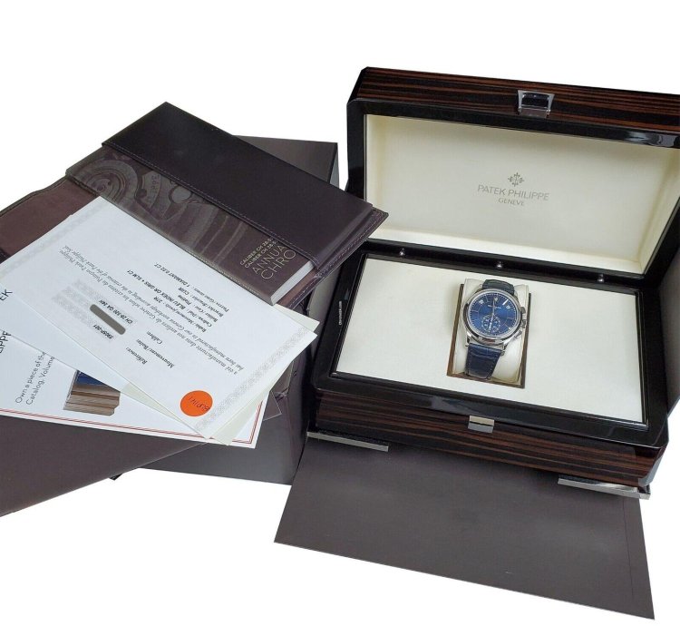 Patek Philippe Annual Calendar Chronograph Complications Annual Calendar Blue Baguette 5905p 001 Box Papers