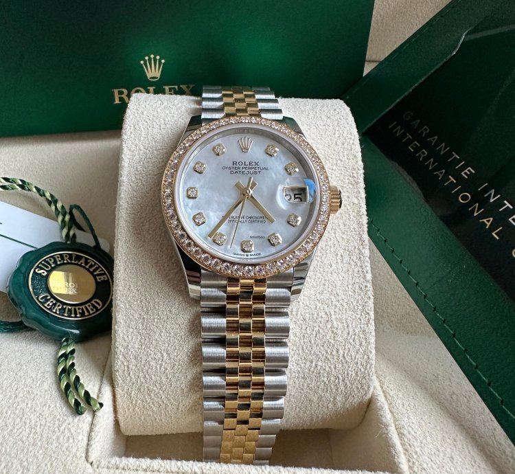 Rolex Datejust 31 2023 Two Tone Yellow Gold Mother Of Pearl Dial Fluted Bezel Jubilee Bracelet