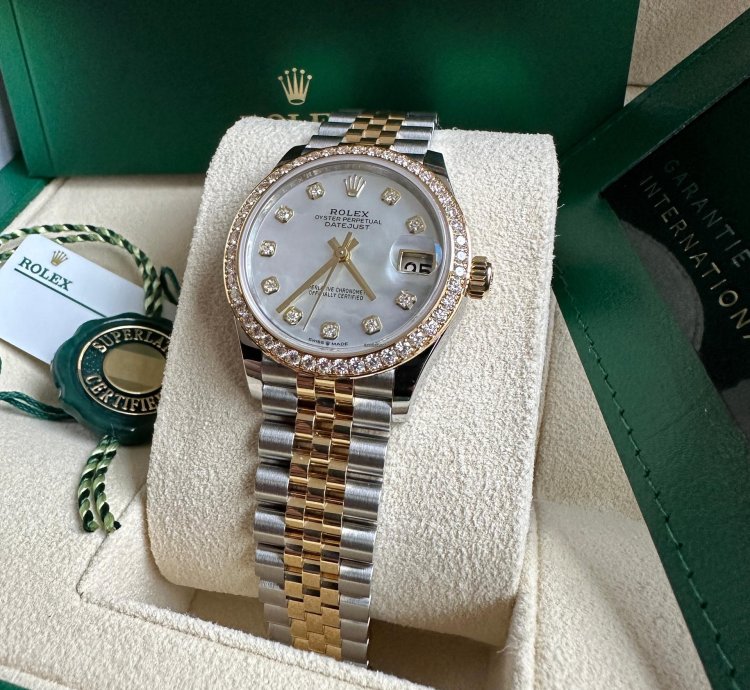 Rolex Datejust 31 2023 Two Tone Yellow Gold Mother Of Pearl Dial Fluted Bezel Jubilee Bracelet