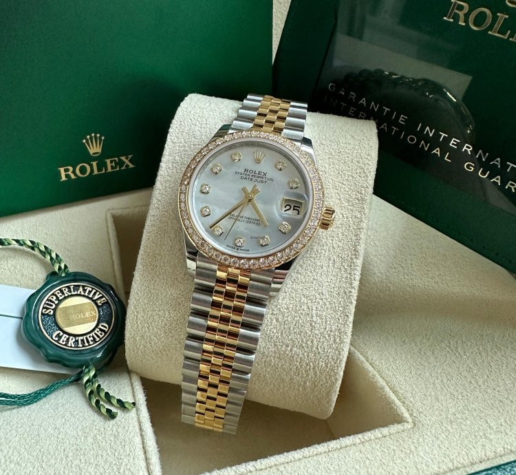 Rolex Datejust 31 2023 Two Tone Yellow Gold Mother Of Pearl Dial Fluted Bezel Jubilee Bracelet