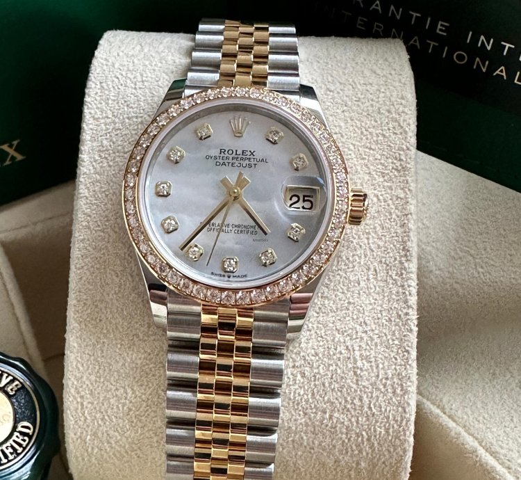 Rolex Datejust 31 2023 Two Tone Yellow Gold Mother Of Pearl Dial Fluted Bezel Jubilee Bracelet