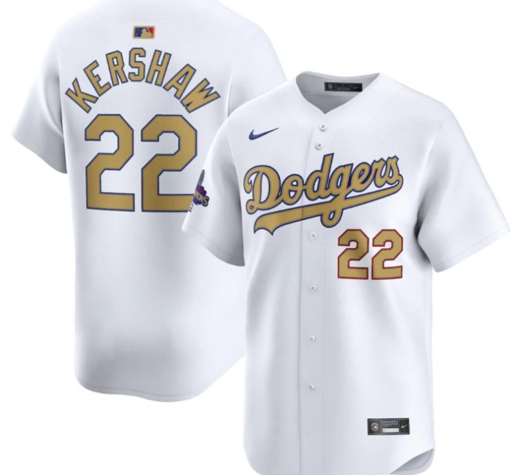Clayton Kershaw 22 Los Angeles Dodgers 2025 Gold Collection Limited Men Jersey - White
