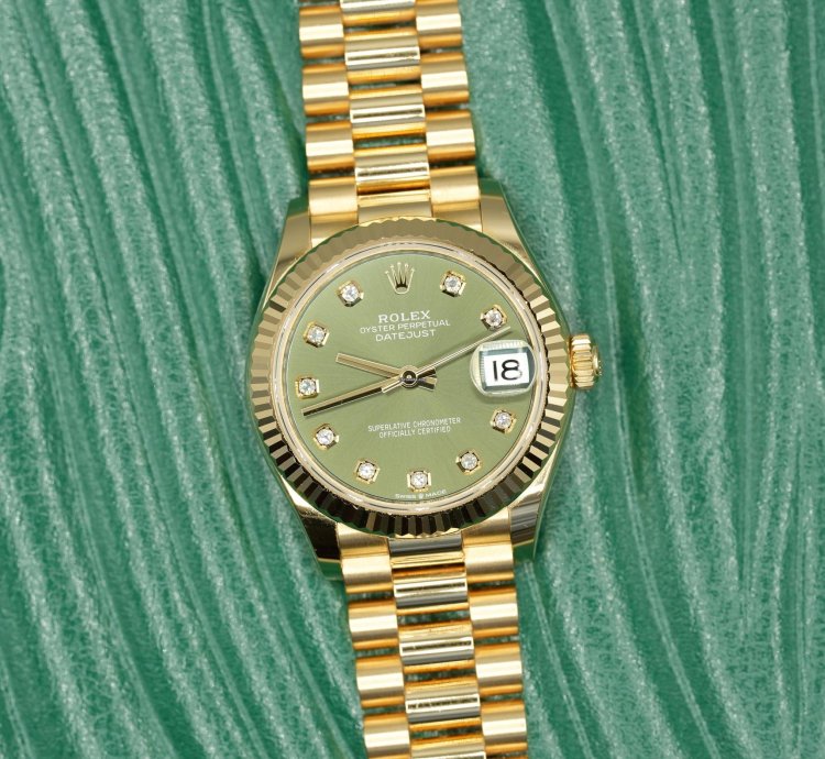 Rolex Datejust 31 2024 Yellow Gold Datejust 31 Factory Green Diamond Dial Unworn Box Papers 278278