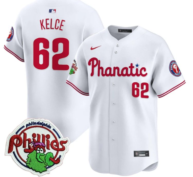 Jason Kelce Jersey 62 Phillies Phanatic Patch Vapor Premier Limited Stitched White