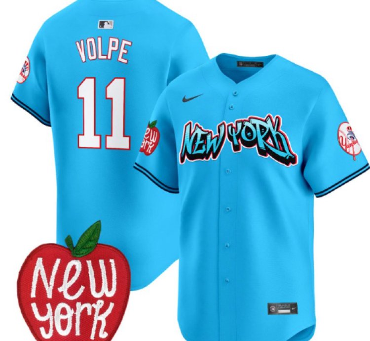 Anthony Volpe Jersey 11 New York Yankees Apple Patch Vapor Premier Limited Stitched Light Blue