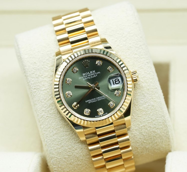 Rolex Datejust 31 2024 Yellow Gold Datejust 31 Factory Green Diamond Dial Unworn Box Papers 278278
