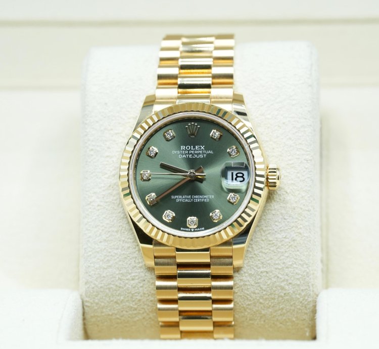 Rolex Datejust 31 2024 Yellow Gold Datejust 31 Factory Green Diamond Dial Unworn Box Papers 278278