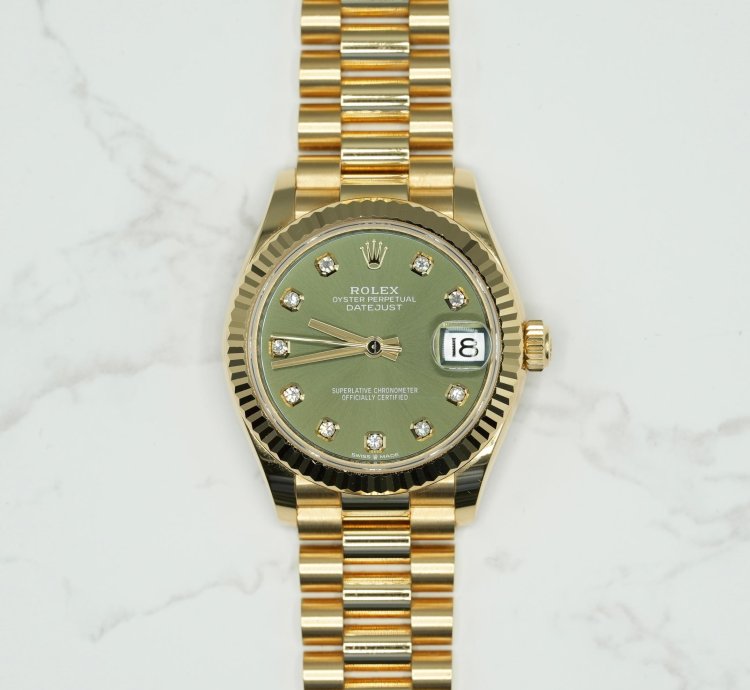Rolex Datejust 31 2024 Yellow Gold Datejust 31 Factory Green Diamond Dial Unworn Box Papers 278278