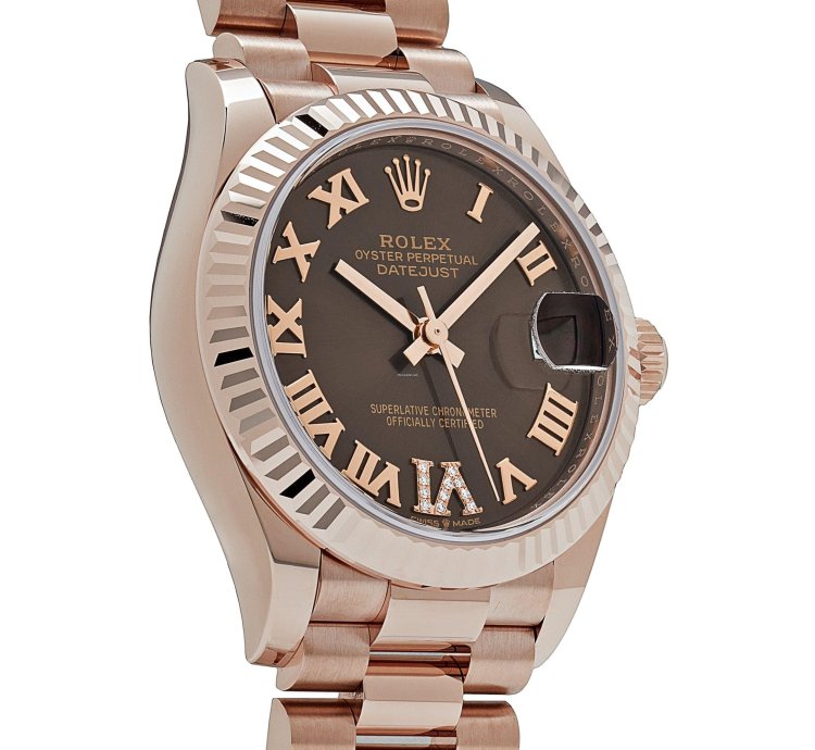 Rolex Datejust 31 278275 Ladies Rose Gold Diamond Chocolate Dial President 2024
