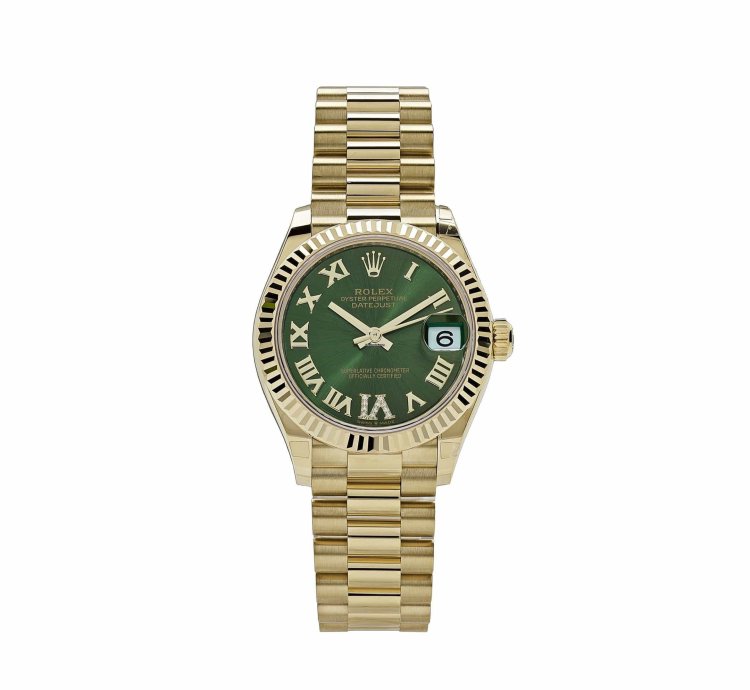 Rolex Datejust 31 278278 Ladies Yellow Gold Diamond Green Dial President 2023