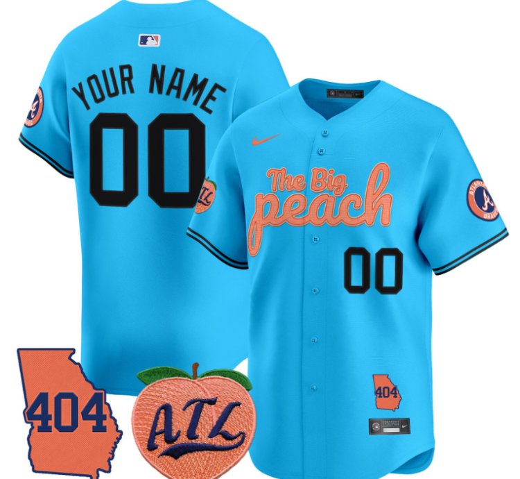 Custom Atlanta Braves Jersey 404 The Big Peach Vapor Premier Limited Stitched Light Blue