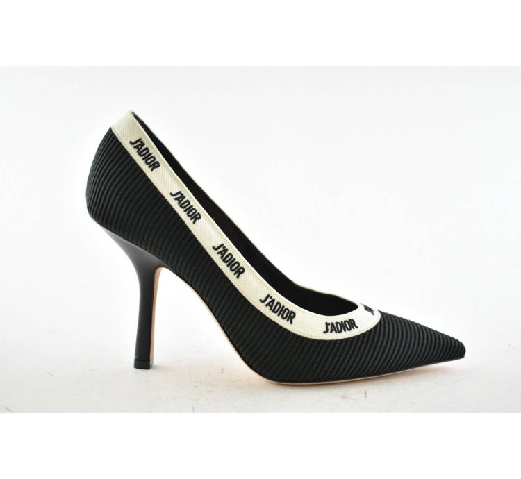 Dior Adior Jadior Black White Ribbon Logo Heel Pump 39 5