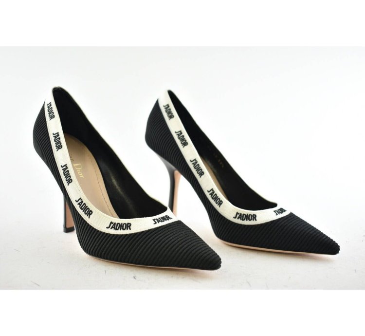 Dior Adior Jadior Black White Ribbon Logo Heel Pump 39 5