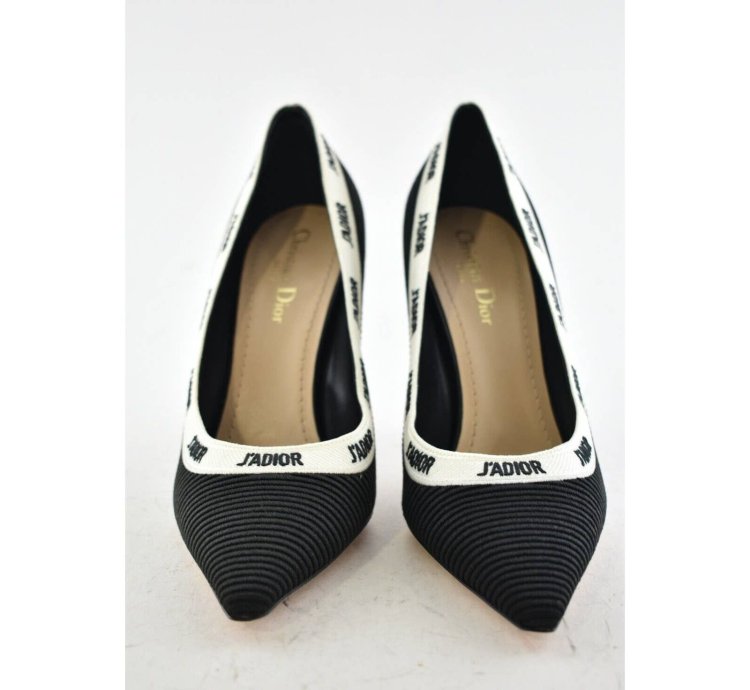 Dior Adior Jadior Black White Ribbon Logo Heel Pump 39 5