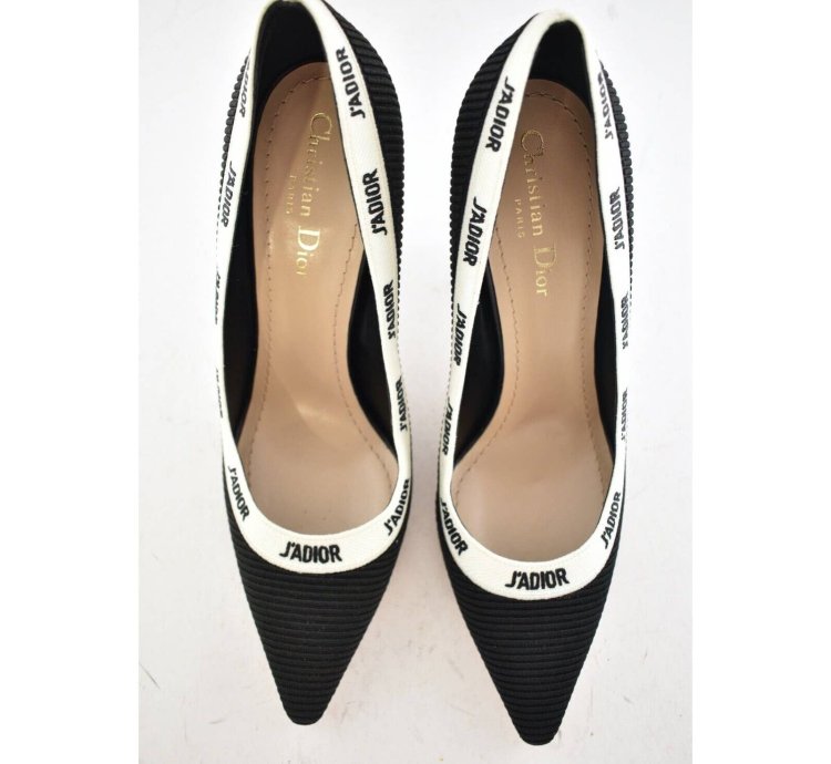 Dior Adior Jadior Black White Ribbon Logo Heel Pump 39 5
