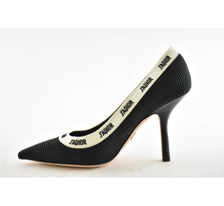 Dior Adior Jadior Black White Ribbon Logo Heel Pump 39 5