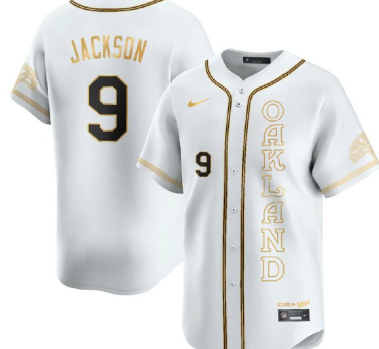 Reggie Jackson Jersey 9 Oakland Athletics City Connect Concept Stitched White Gold