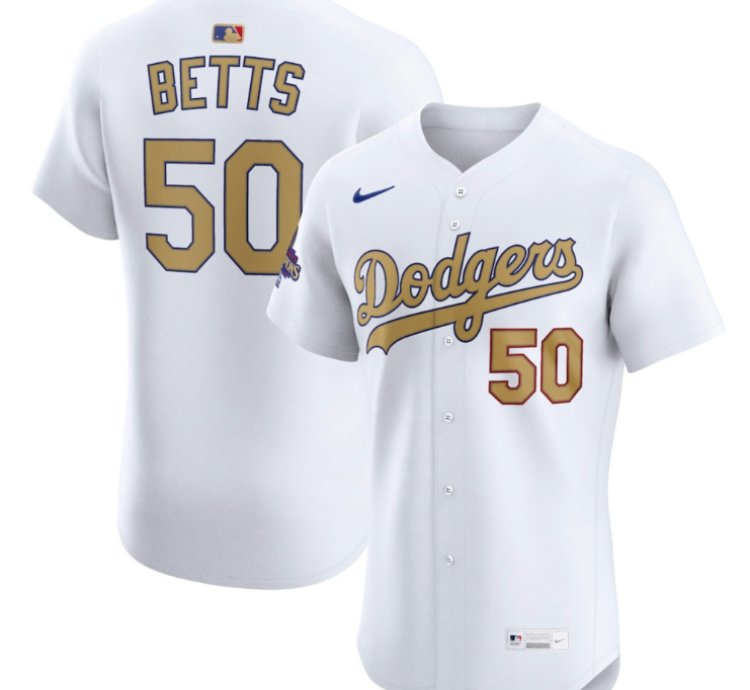 Mookie Betts 50 Los Angeles Dodgers 2025 Gold Collection Elite Men Jersey - White