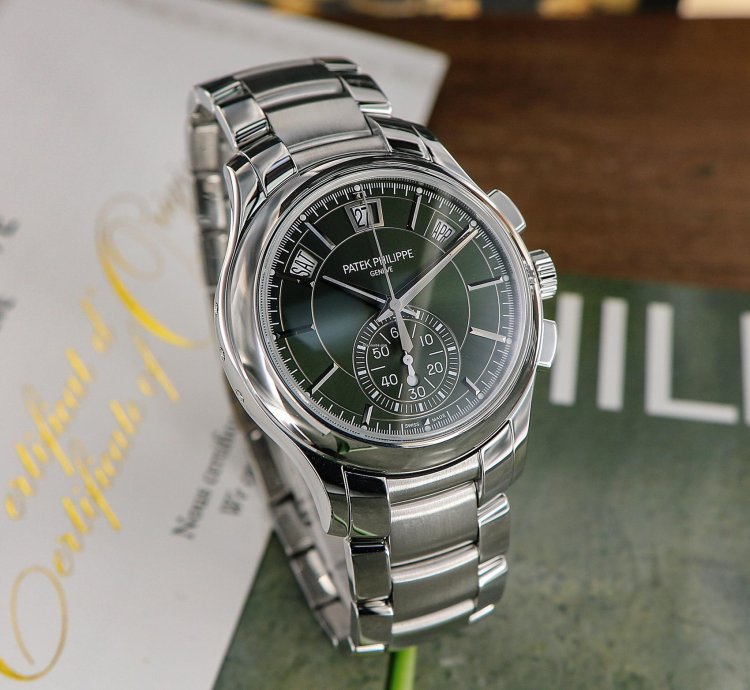 Patek Philippe Annual Calendar Chronograph Flyback Chronograph Annual Calendar Ref 5905 1a Olive Green Dial Full Set 2024