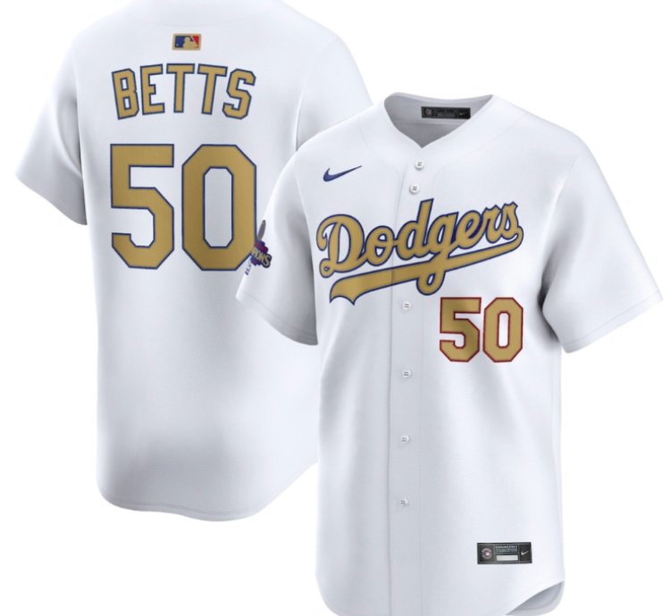 Mookie Betts 50 Los Angeles Dodgers 2025 Gold Collection Limited Men Jersey - White