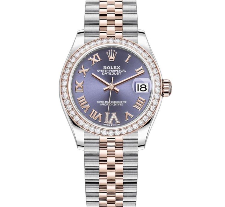 Rolex Datejust 31 278381rbr Steel 18k Rose Gold Diamond Bezel Aubergine Roman Dial 31 Mm