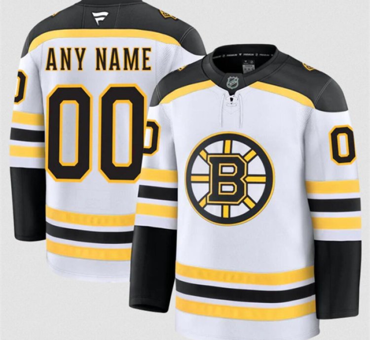 Mens Custom Boston Bruins Jersey Name Number 2025 Away White Stitched