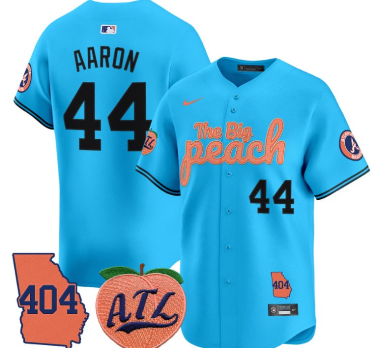 Hank Aaron Jersey 44 Atlanta Braves 404 The Big Peach Premier Limited Stitched Light Blue