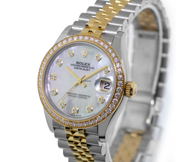 Rolex Datejust 31 31mm 18k Yellow Gold Steel Mop Diamond Dial Diamond 278383rbr