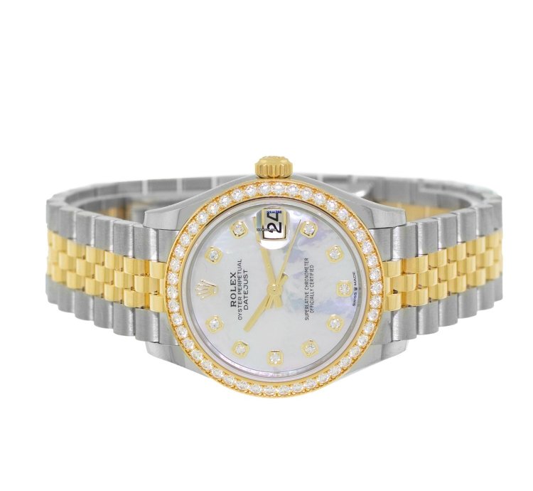 Rolex Datejust 31 31mm 18k Yellow Gold Steel Mop Diamond Dial Diamond 278383rbr