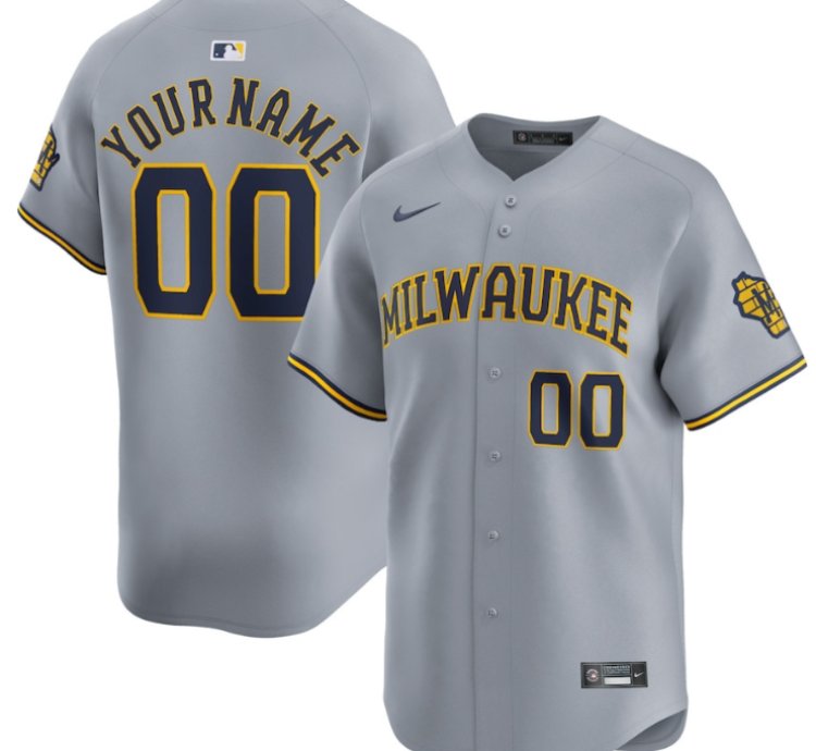 Milwaukee Brewers Away Limited Custom Men Jersey - Gray