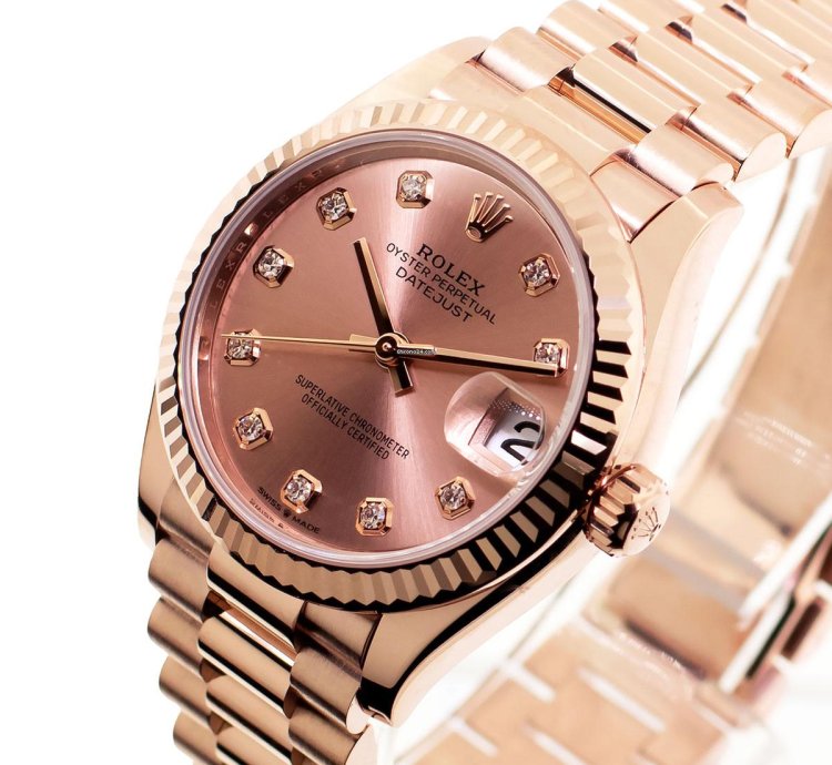 Rolex Datejust 31 31mm Everose Gold Rose Diamond Dial Fluted Bezel President 278275
