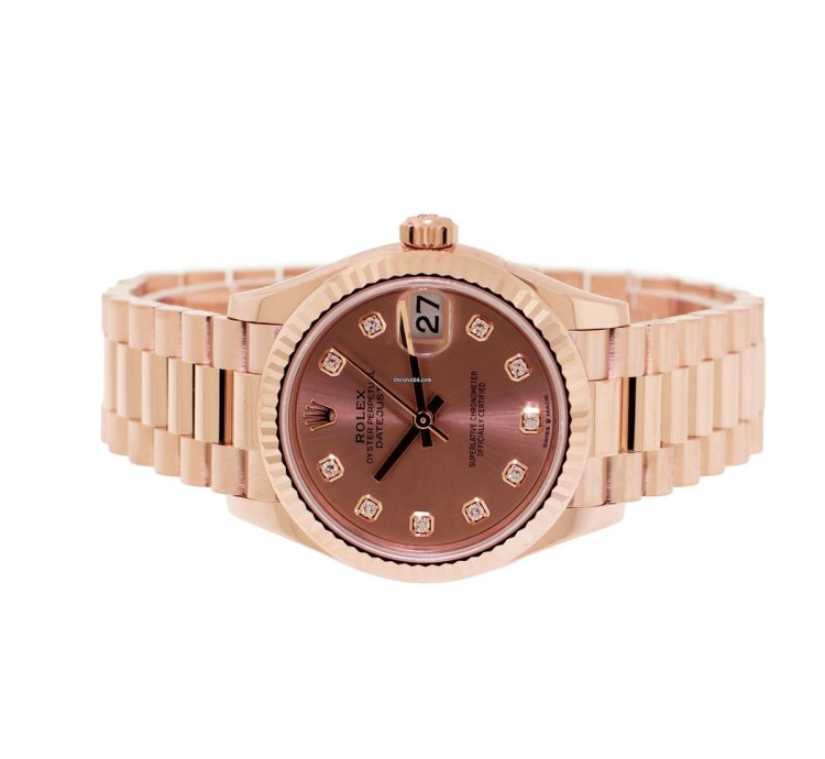 Rolex Datejust 31 31mm Everose Gold Rose Diamond Dial Fluted Bezel President 278275