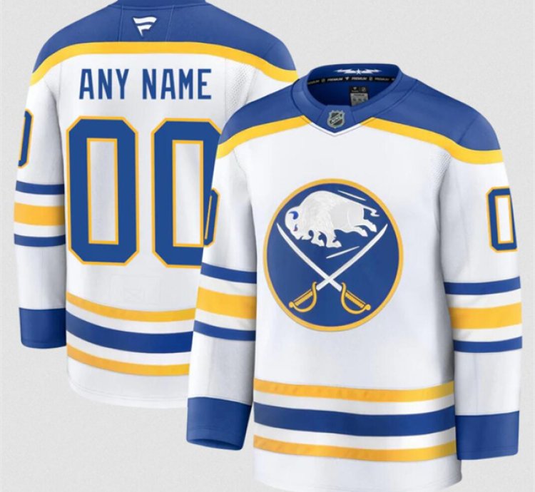 Mens Custom Buffalo Sabres Jersey Name Number 2025 White Away Stitched