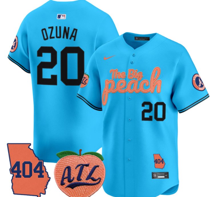 Marcell Ozuna Jersey 20 Atlanta Braves 404 The Big Peach Premier Limited Stitched Light Blue