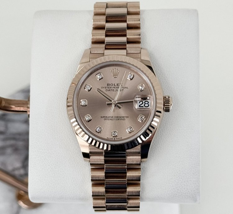 Rolex Datejust 31 31mm Fluted Bezel Everose Gold Diamond Dial Presidential Bracelet 278275