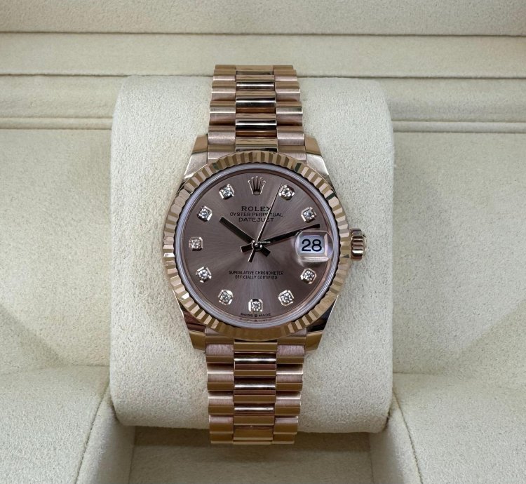 Rolex Datejust 31 31mm Fluted Bezel Everose Gold Diamond Dial Presidential Bracelet 278275
