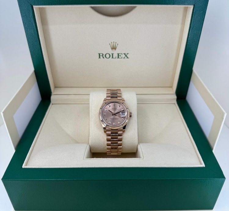 Rolex Datejust 31 31mm Fluted Bezel Everose Gold Diamond Dial Presidential Bracelet 278275