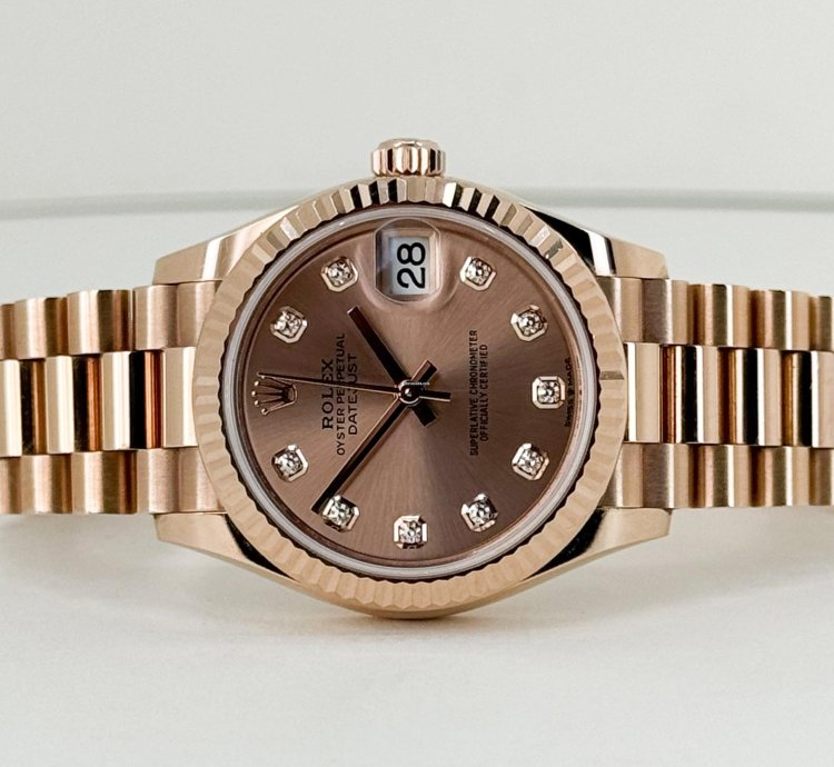 Rolex Datejust 31 31mm Fluted Bezel Everose Gold Diamond Dial Presidential Bracelet 278275