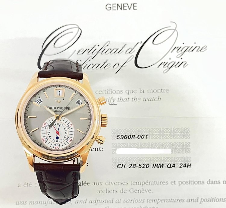 Patek Philippe Annual Calendar Chronograph Rose Gold Grey Dial 5960r-001