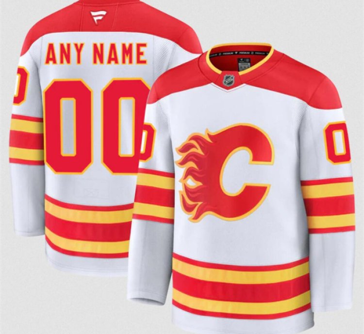 Mens Custom Calgary Flames Jersey Name Number 2025 Away White