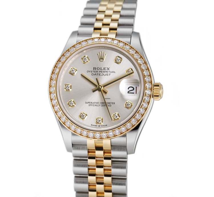 Rolex Datejust 31 31mm Steel And Yellow Gold Diamond Bezel Silver Diamond Dial Jubilee