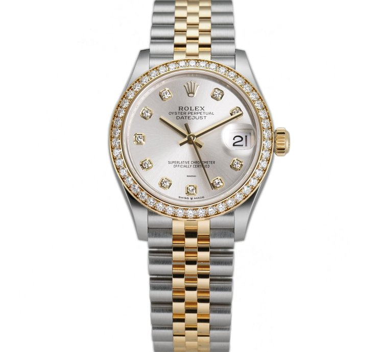 Rolex Datejust 31 31mm Steel And Yellow Gold Diamond Bezel Silver Diamond Dial Jubilee