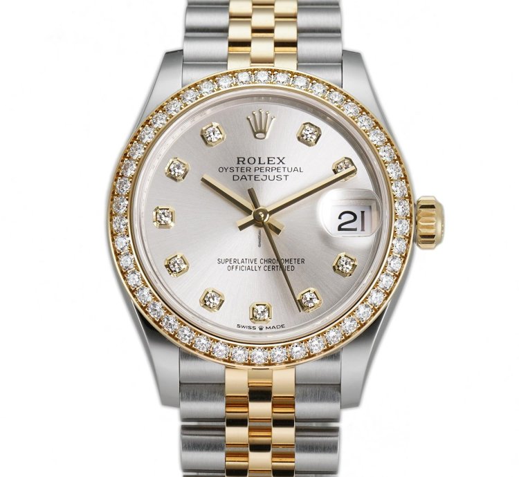 Rolex Datejust 31 31mm Steel And Yellow Gold Diamond Bezel Silver Diamond Dial Jubilee