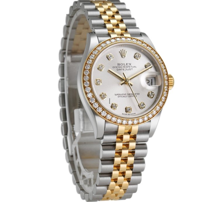 Rolex Datejust 31 31mm Steel And Yellow Gold Diamond Bezel Silver Diamond Dial Jubilee