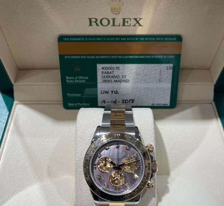 Rolex Daytona 116503ng Gold Crystal Diamond Mother Of Pearl Black Full Set 2018 Like New