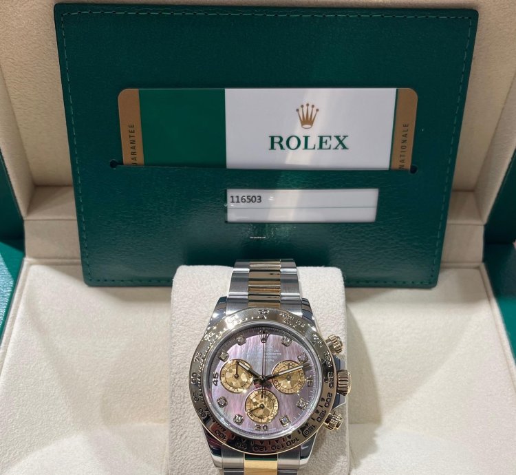 Rolex Daytona 116503ng Gold Crystal Diamond Mother Of Pearl Black Full Set 2018 Like New