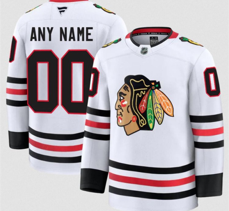 Mens Custom Chicago Blackhawks Jersey Name Number 2025 White Away