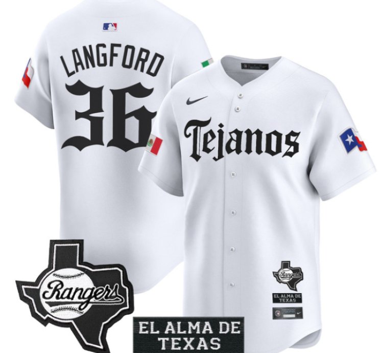 Wyatt Langford Jersey 36 Texas Rangers Mexico Tejano Barrio Style Vapor Limited Stitched White