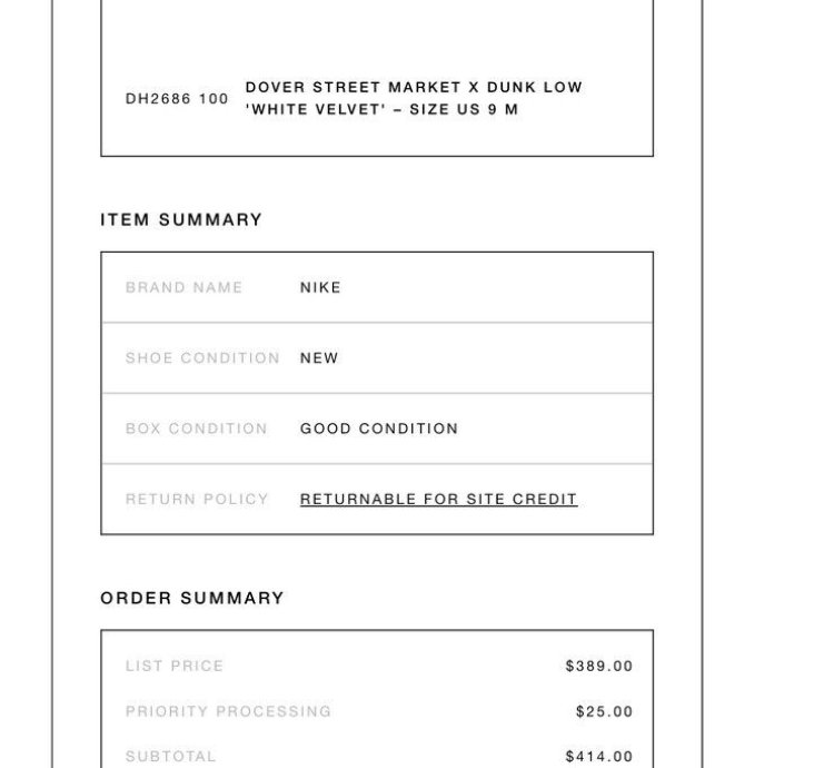 Nike Dunk Low Dover Street Market Triple White Velvet Size 9
